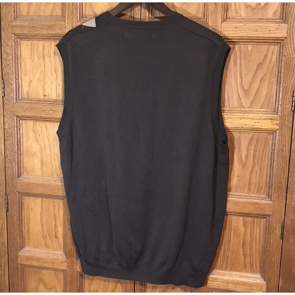 Perry Ellis Argyle Sweater Vest Men's XL Brown Diamond Print Preppy Pullover Top - Picture 7 of 8